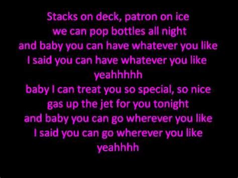 T.I - whatever You LikeI said you can have whatever you like I said you can have whatever you like Yeahhh [Chorus] Stacks on deck Patron on ice We can pop …